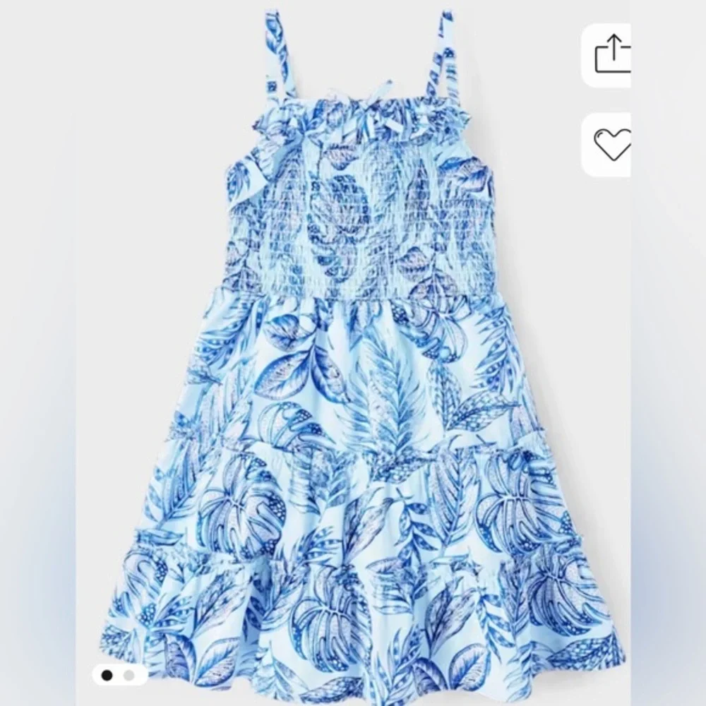 The Children’s Place GirlsTropical Smocked Tiered Dress Blue size Large (10/12)